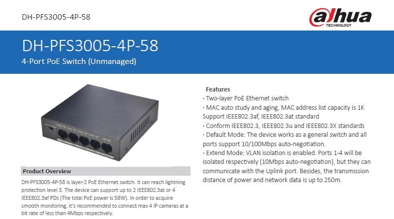Dahua DH-PFS3005-4P-58