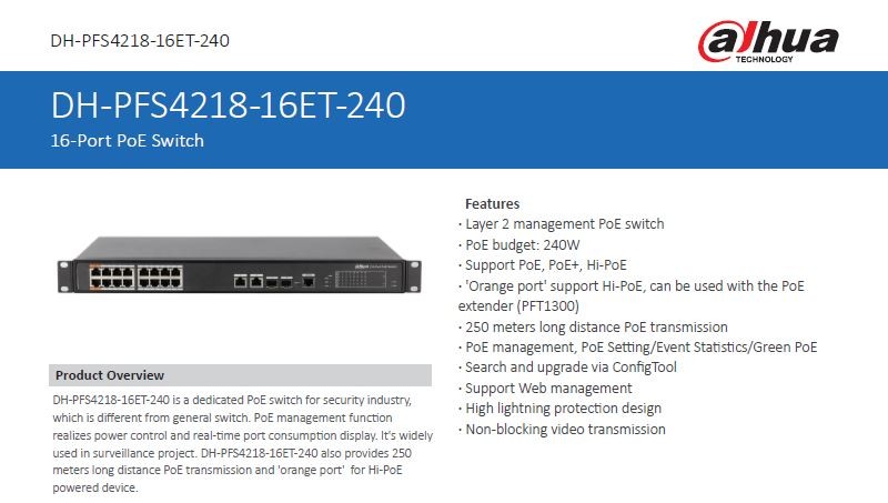 Dahua DH-PFS4218-16ET-240